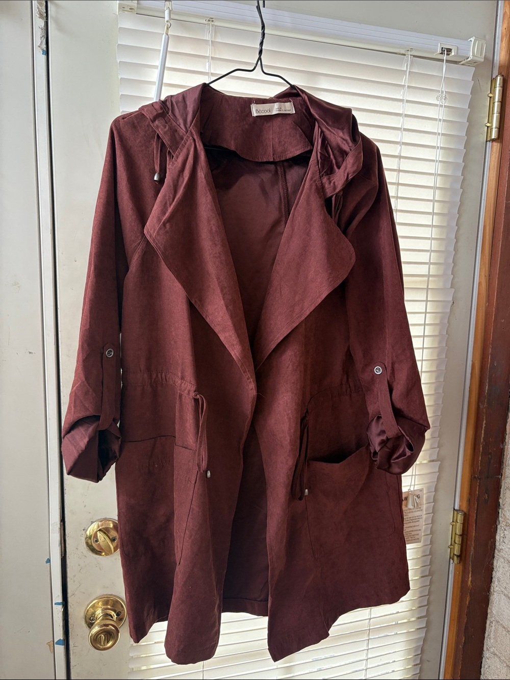Be cool Burgundy Hooded Drawstring Trench Coat